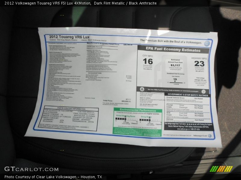 Dark Flint Metallic / Black Anthracite 2012 Volkswagen Touareg VR6 FSI Lux 4XMotion