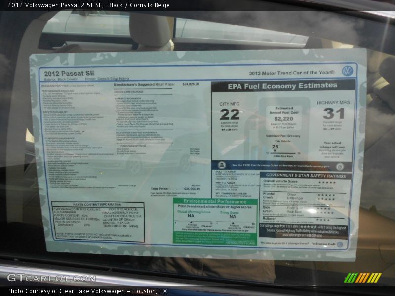  2012 Passat 2.5L SE Window Sticker