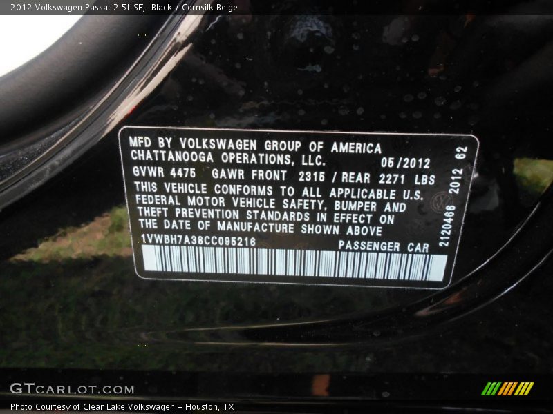 Black / Cornsilk Beige 2012 Volkswagen Passat 2.5L SE