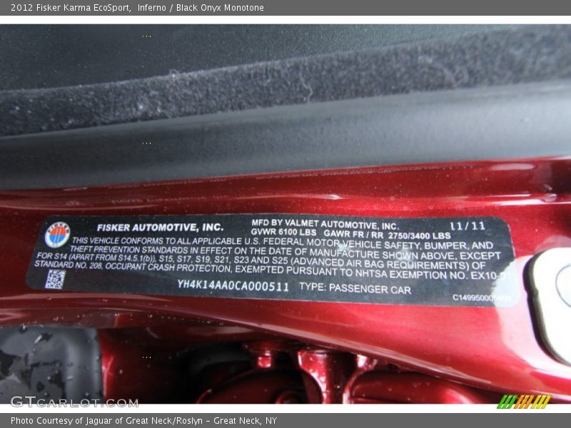 Info Tag of 2012 Karma EcoSport