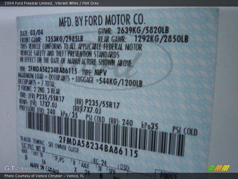 Vibrant White / Flint Grey 2004 Ford Freestar Limited