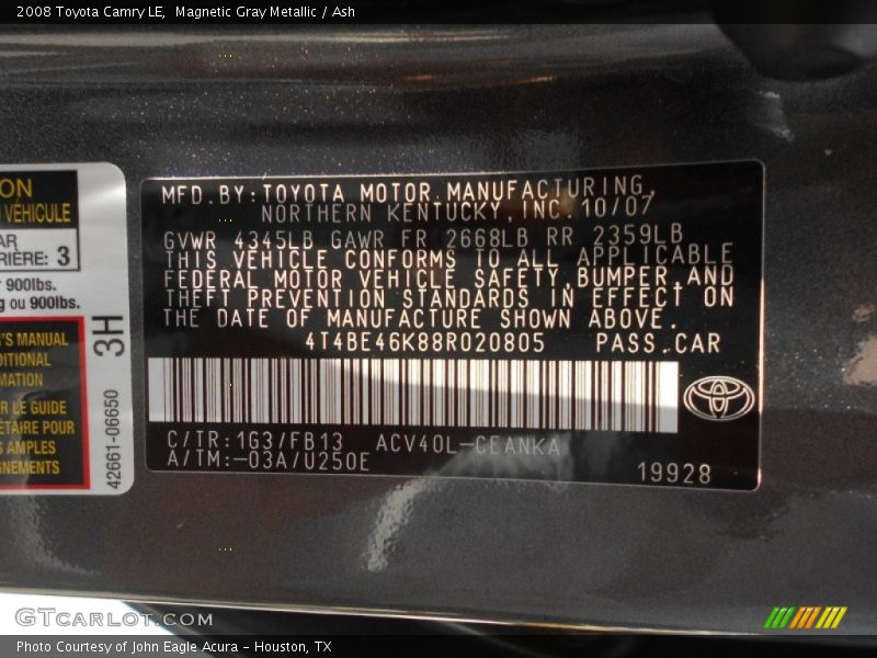 Magnetic Gray Metallic / Ash 2008 Toyota Camry LE