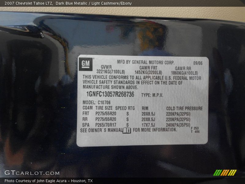 Dark Blue Metallic / Light Cashmere/Ebony 2007 Chevrolet Tahoe LTZ