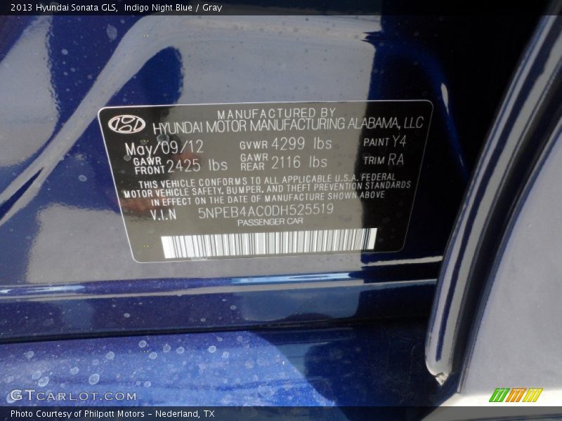 Indigo Night Blue / Gray 2013 Hyundai Sonata GLS