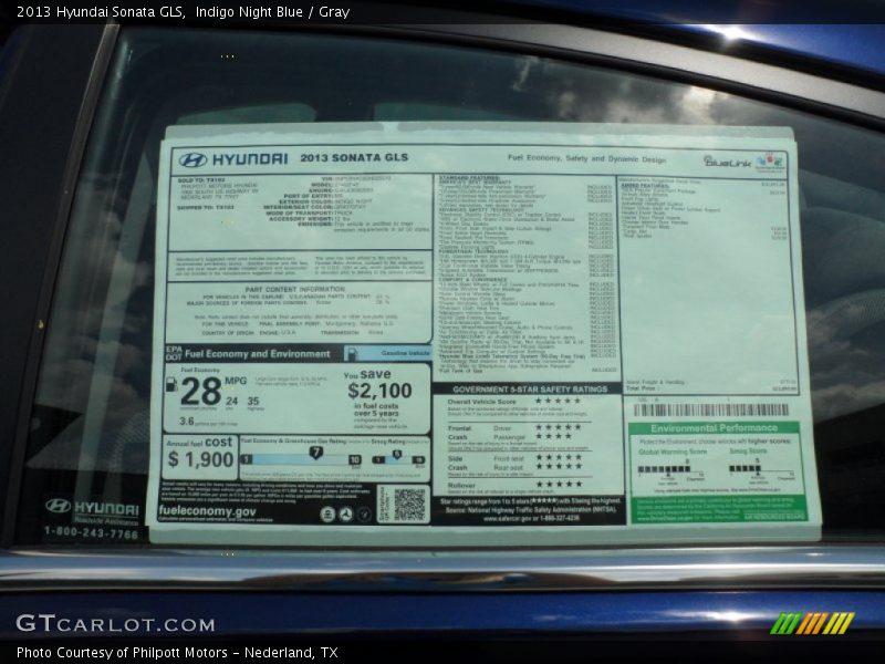 Indigo Night Blue / Gray 2013 Hyundai Sonata GLS