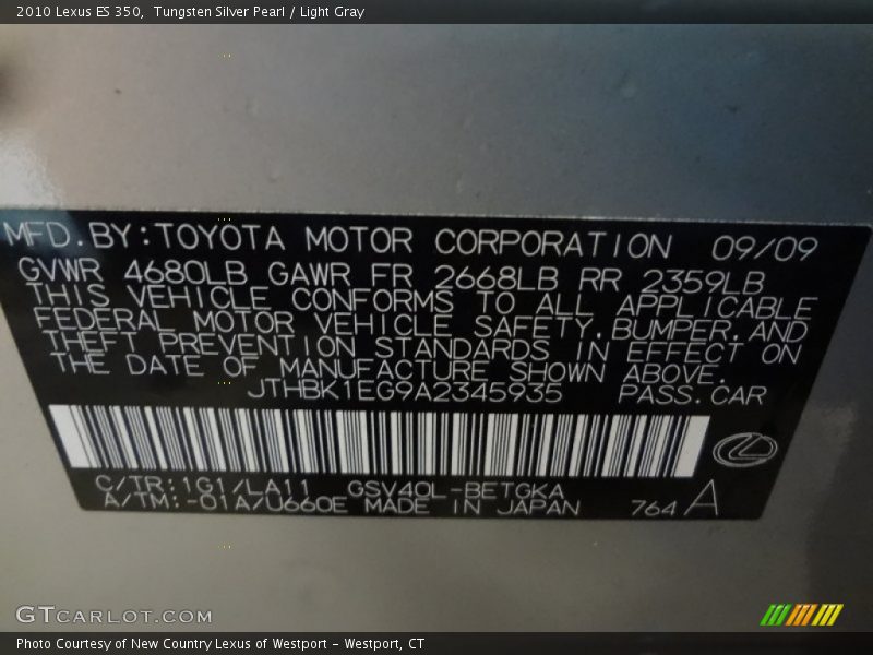 Tungsten Silver Pearl / Light Gray 2010 Lexus ES 350