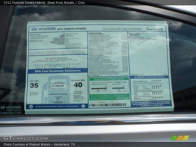 Silver Frost Metallic / Gray 2012 Hyundai Sonata Hybrid