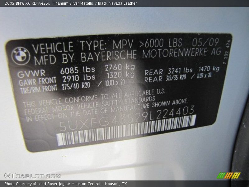 Titanium Silver Metallic / Black Nevada Leather 2009 BMW X6 xDrive35i