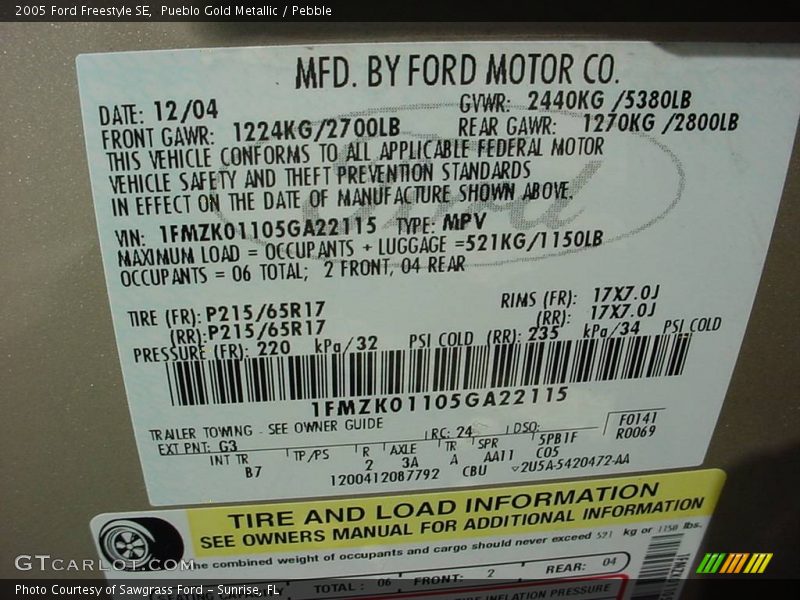 Pueblo Gold Metallic / Pebble 2005 Ford Freestyle SE