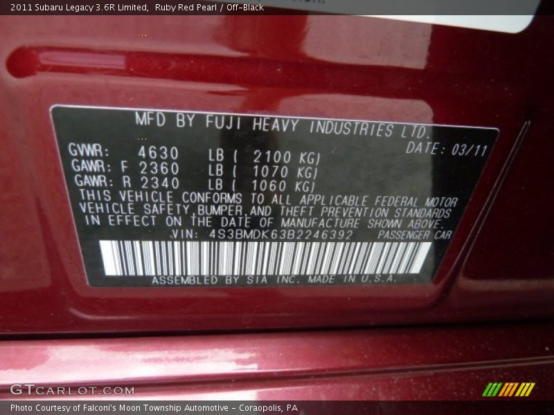Ruby Red Pearl / Off-Black 2011 Subaru Legacy 3.6R Limited
