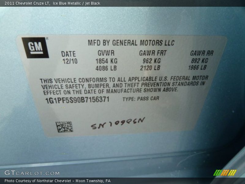 Ice Blue Metallic / Jet Black 2011 Chevrolet Cruze LT
