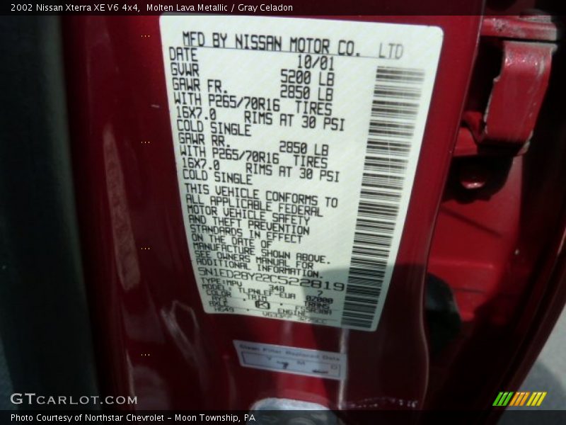 2002 Xterra XE V6 4x4 Molten Lava Metallic Color Code AY3
