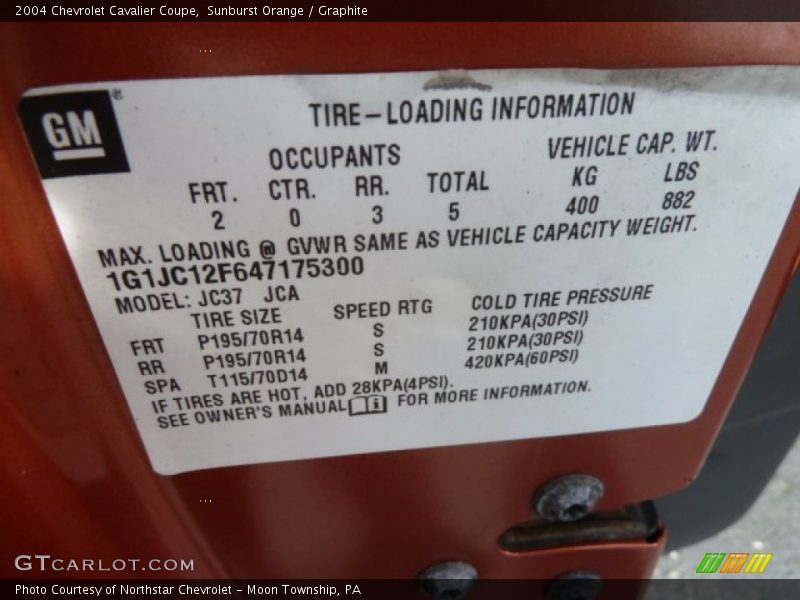 Sunburst Orange / Graphite 2004 Chevrolet Cavalier Coupe