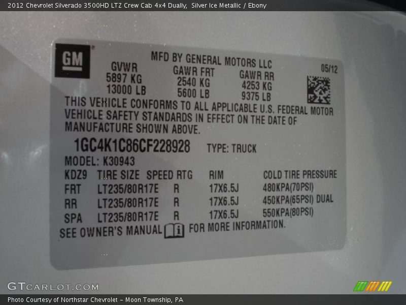 Silver Ice Metallic / Ebony 2012 Chevrolet Silverado 3500HD LTZ Crew Cab 4x4 Dually