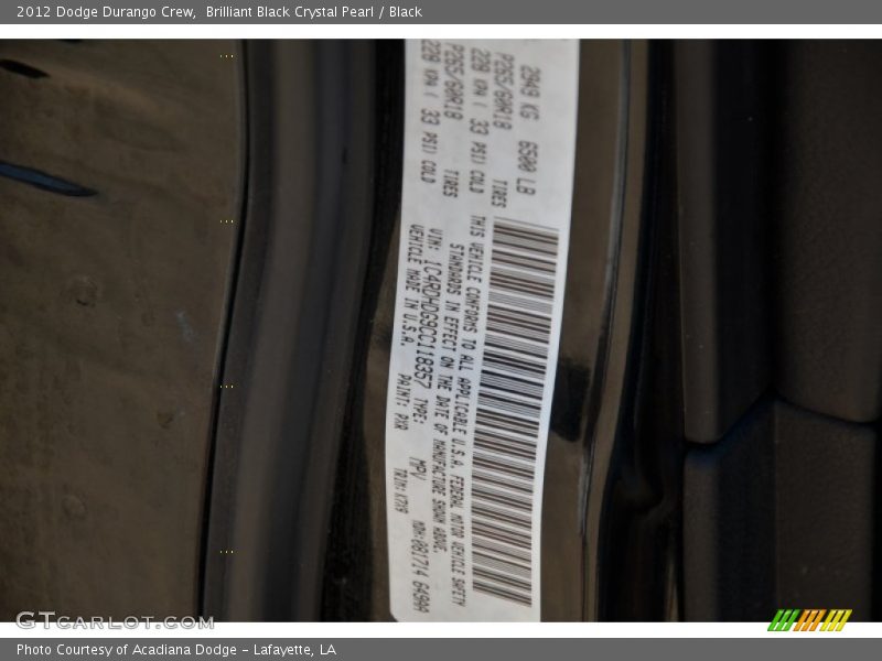 Brilliant Black Crystal Pearl / Black 2012 Dodge Durango Crew