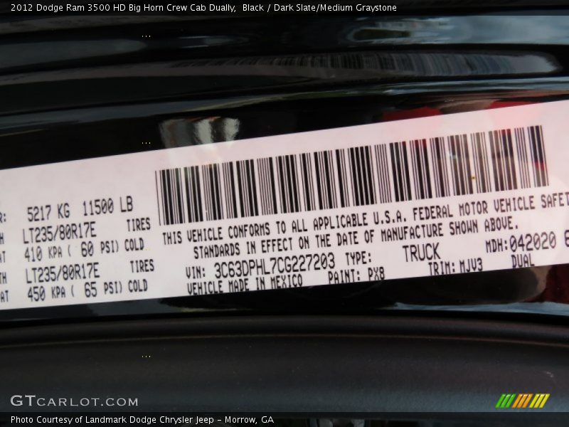 Black / Dark Slate/Medium Graystone 2012 Dodge Ram 3500 HD Big Horn Crew Cab Dually