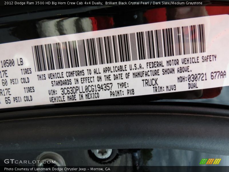 Brilliant Black Crystal Pearl / Dark Slate/Medium Graystone 2012 Dodge Ram 3500 HD Big Horn Crew Cab 4x4 Dually