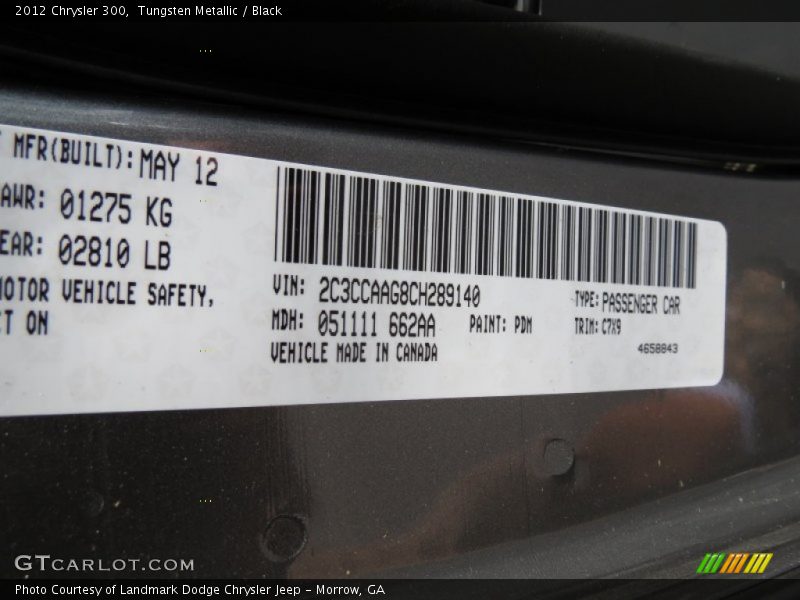 Tungsten Metallic / Black 2012 Chrysler 300