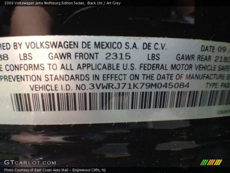 Black Uni / Art Grey 2009 Volkswagen Jetta Wolfsburg Edition Sedan