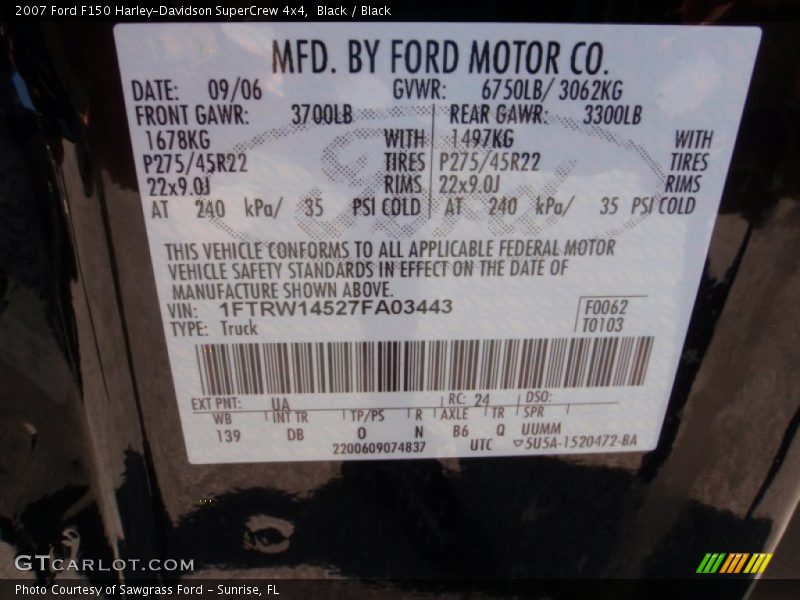 2007 F150 Harley-Davidson SuperCrew 4x4 Black Color Code UA