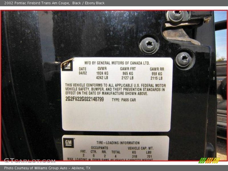 Black / Ebony Black 2002 Pontiac Firebird Trans Am Coupe