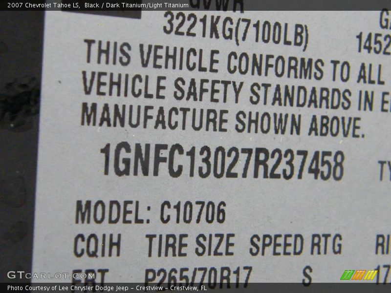 Black / Dark Titanium/Light Titanium 2007 Chevrolet Tahoe LS
