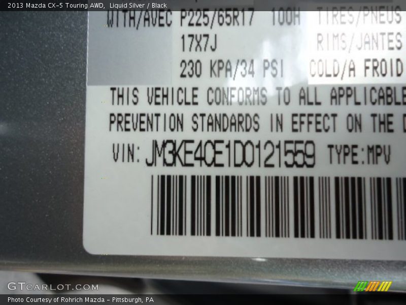 Liquid Silver / Black 2013 Mazda CX-5 Touring AWD