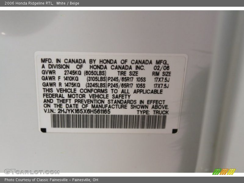 White / Beige 2006 Honda Ridgeline RTL