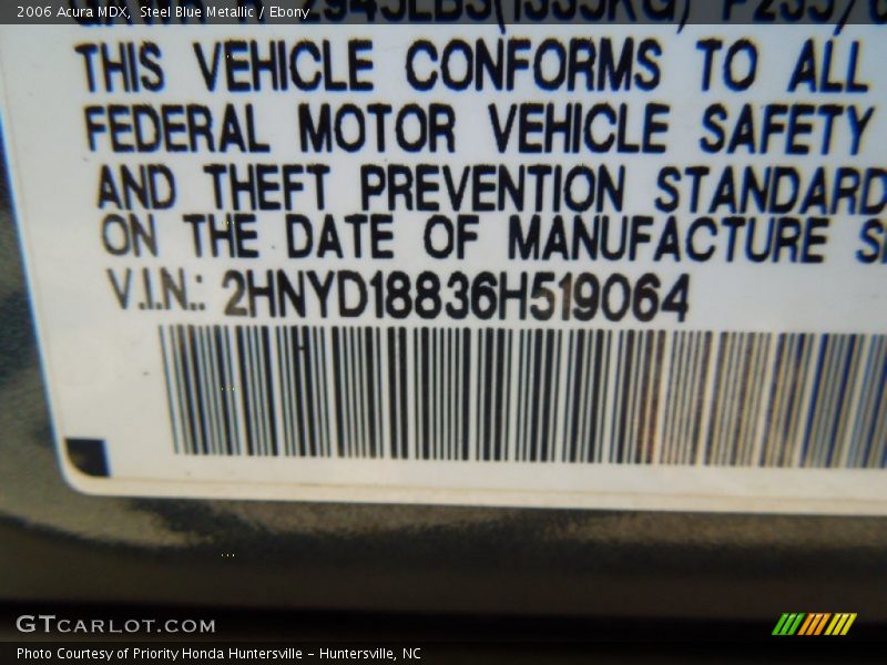 Steel Blue Metallic / Ebony 2006 Acura MDX