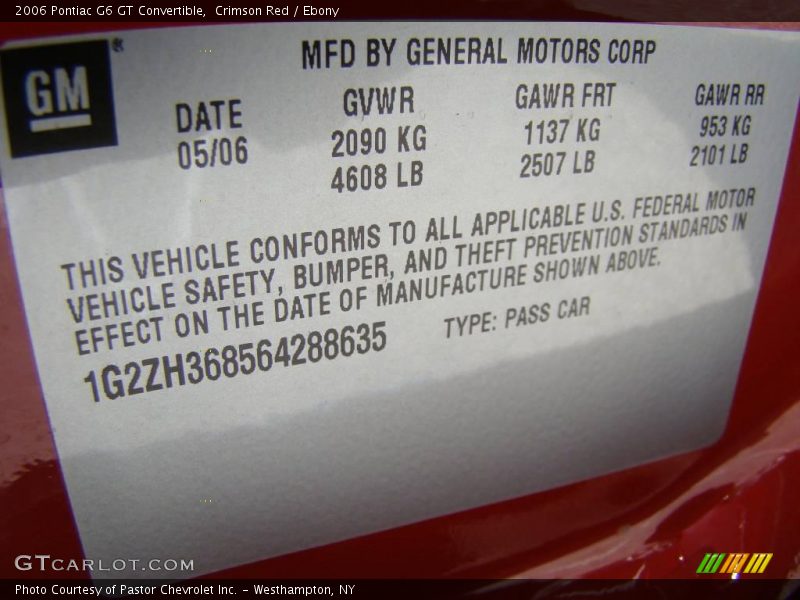 Crimson Red / Ebony 2006 Pontiac G6 GT Convertible
