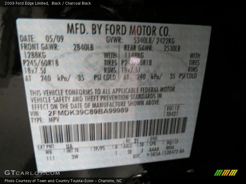 Black / Charcoal Black 2009 Ford Edge Limited