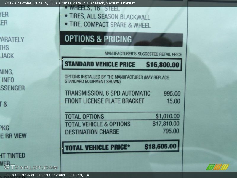 Blue Granite Metallic / Jet Black/Medium Titanium 2012 Chevrolet Cruze LS