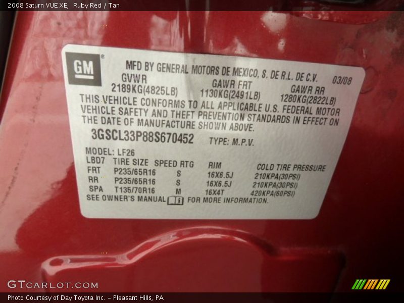 Ruby Red / Tan 2008 Saturn VUE XE