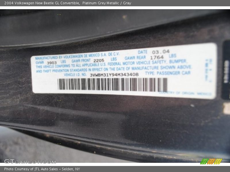 Platinum Grey Metallic / Gray 2004 Volkswagen New Beetle GL Convertible