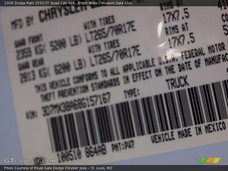 Bright White / Medium Slate Gray 2008 Dodge Ram 3500 ST Quad Cab 4x4