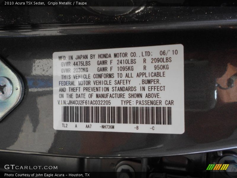 Grigio Metallic / Taupe 2010 Acura TSX Sedan