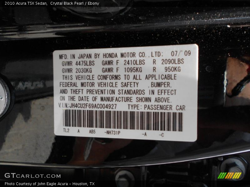 Crystal Black Pearl / Ebony 2010 Acura TSX Sedan