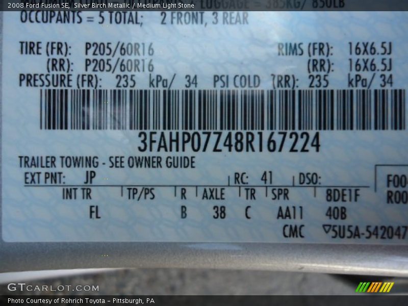 Silver Birch Metallic / Medium Light Stone 2008 Ford Fusion SE