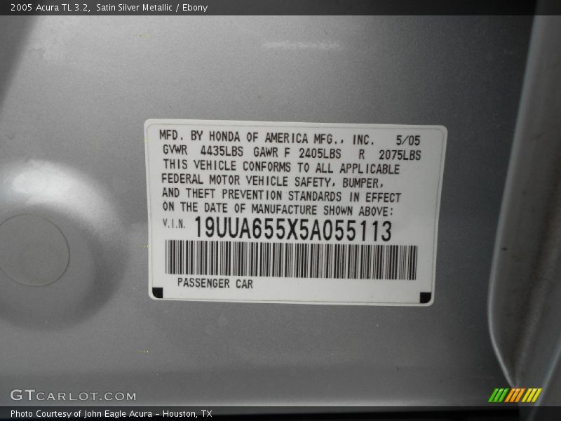 Satin Silver Metallic / Ebony 2005 Acura TL 3.2