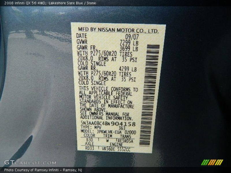Lakeshore Slate Blue / Stone 2008 Infiniti QX 56 4WD