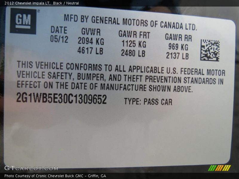 Black / Neutral 2012 Chevrolet Impala LT