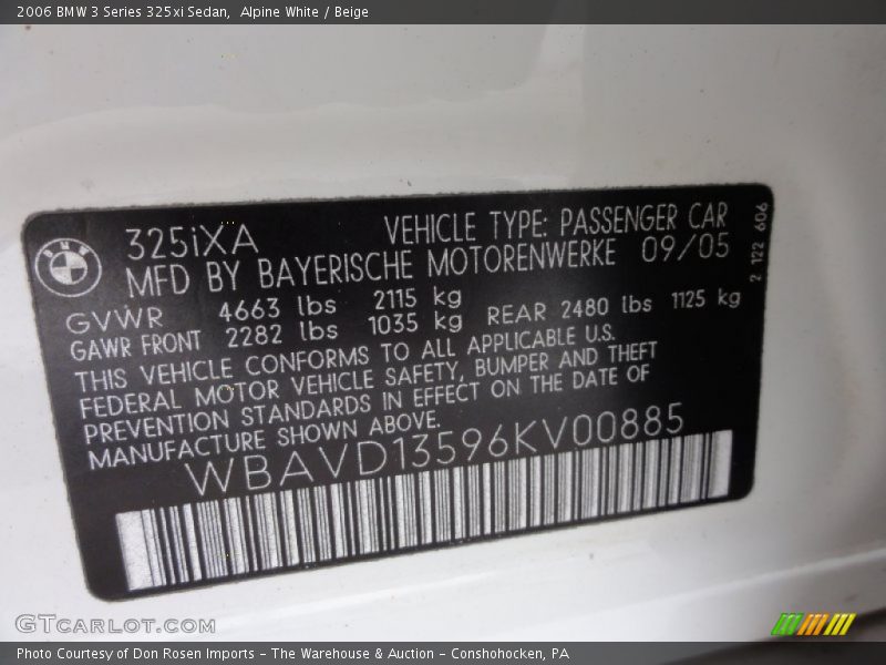 Alpine White / Beige 2006 BMW 3 Series 325xi Sedan