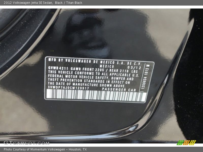 Black / Titan Black 2012 Volkswagen Jetta SE Sedan