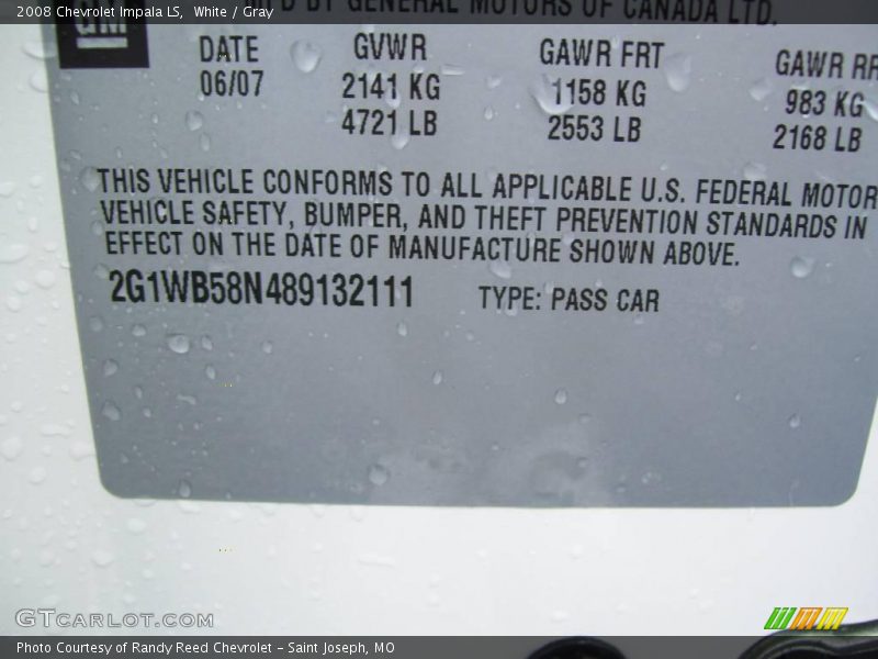 White / Gray 2008 Chevrolet Impala LS