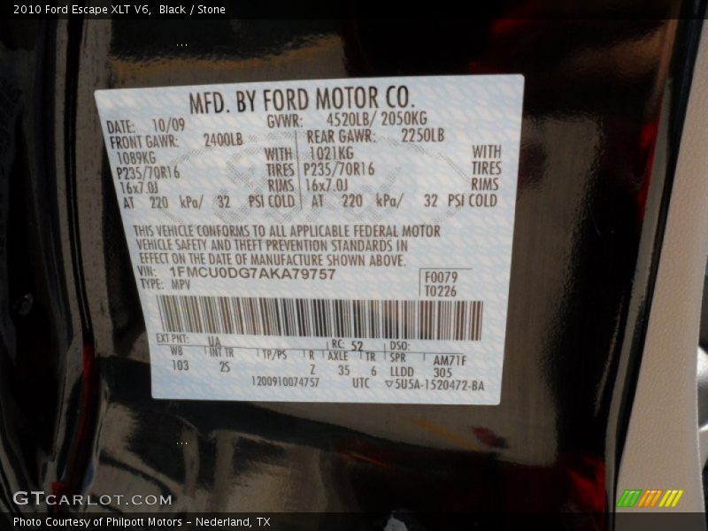 Black / Stone 2010 Ford Escape XLT V6