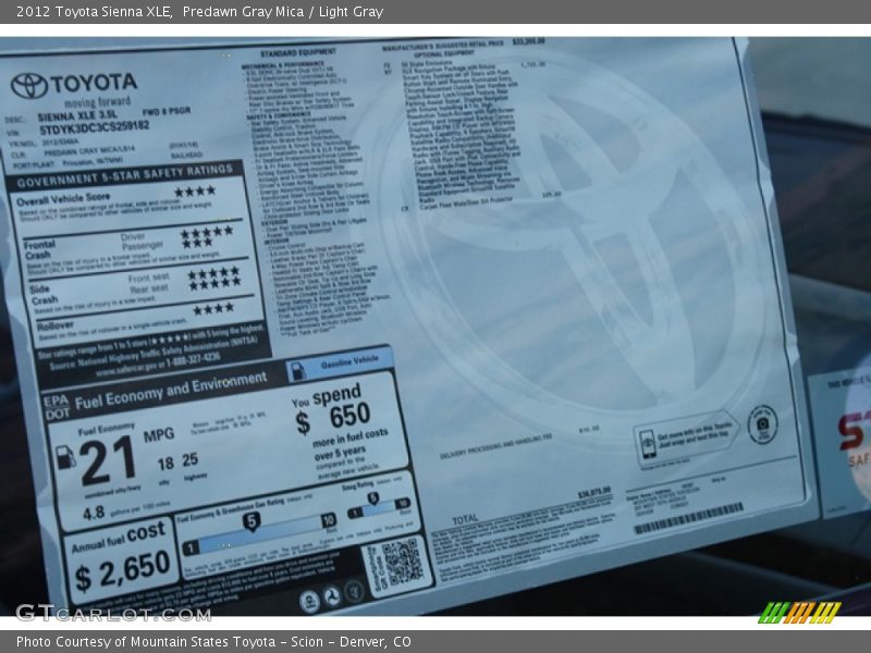 Predawn Gray Mica / Light Gray 2012 Toyota Sienna XLE