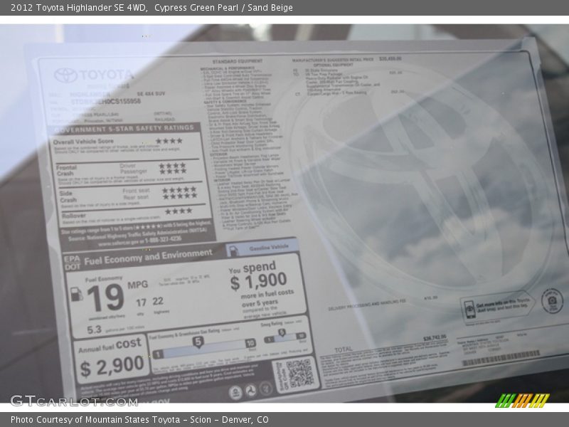 Cypress Green Pearl / Sand Beige 2012 Toyota Highlander SE 4WD