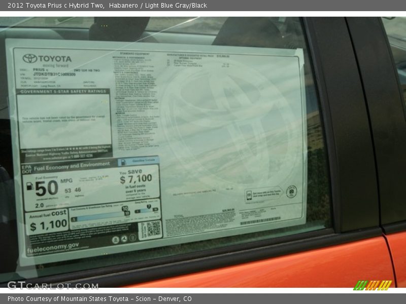  2012 Prius c Hybrid Two Window Sticker