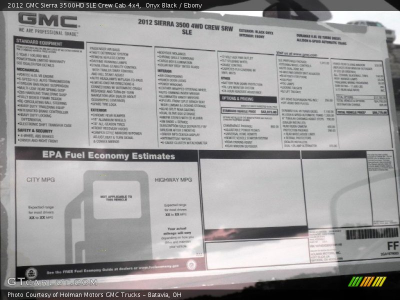 Onyx Black / Ebony 2012 GMC Sierra 3500HD SLE Crew Cab 4x4