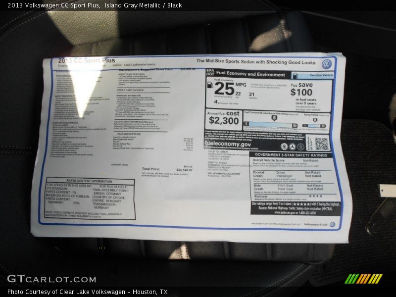  2013 CC Sport Plus Window Sticker